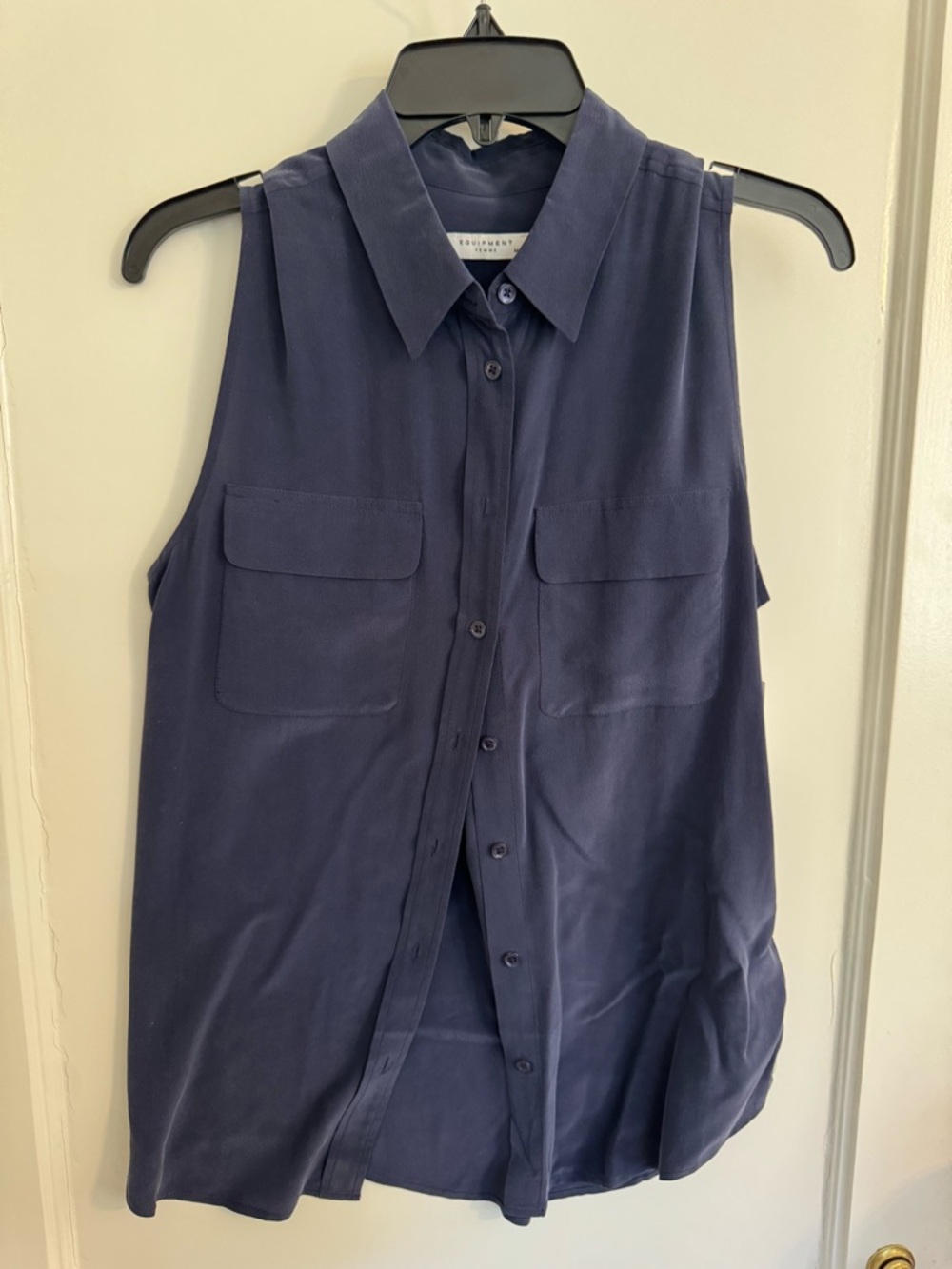 Equipment Sleeveless Navy Button-Down Shirt